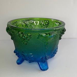 Vintage green & blue glass catch all/candle holder